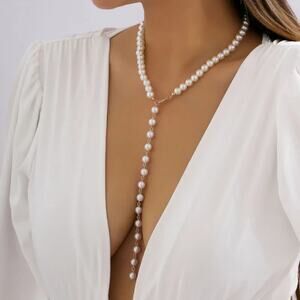 2/$30 NEW Pearl Beaded Gold Y Necklace 108